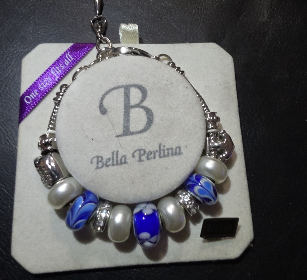 Bella Perlina Blue, White & Silver Bead Charm Bracelet